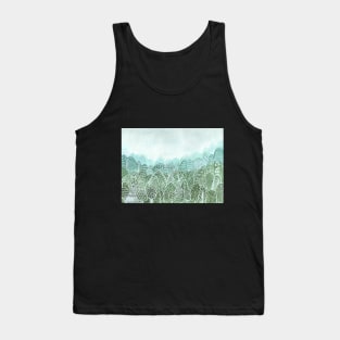 Misty forest landscape in green monochrome Tank Top